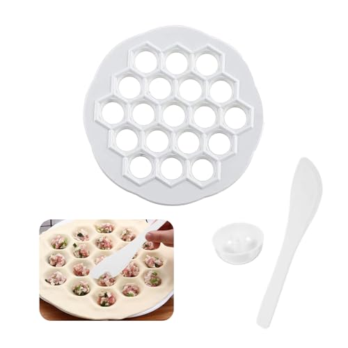 19 Löcher Pelmeni Form Pelmeni Maker Dumplings Ravioli Mold mit Füller und Knödelpresse Ravioli Maker Mold Perfekt für DIY-Kochen Familienfeiern Partys und Picknicks(Weiß)